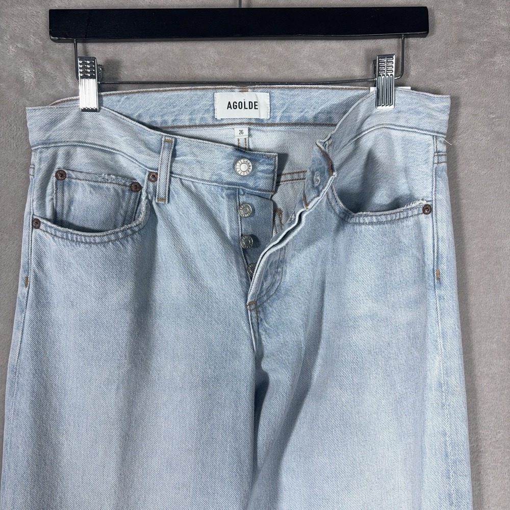 Agolde Low Rise Loose Mid Jeans Womens 26x30 Blue Light Wash Baggy Wide Leg - Picture 5 of 12